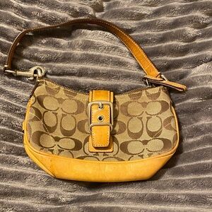 Coach Brown and Yellow Signature Shoulder Bag